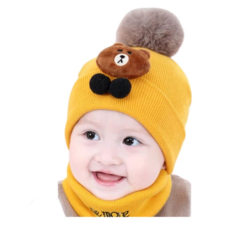 Krystle Baby Boy's Wool Pom Pom Hat And Scarf Set (Pack Of 2 Pieces) (KRY-Tedy-pom-cap-neckwarmr-Ylw_Yellow_1-3 Years) - Image 4