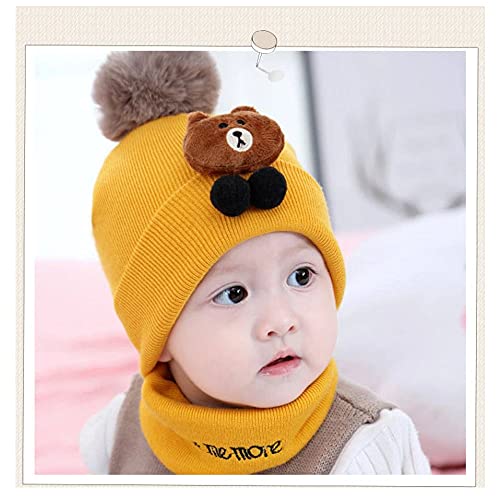 Krystle Baby Boy's Wool Pom Pom Hat And Scarf Set (Pack Of 2 Pieces) (KRY-Tedy-pom-cap-neckwarmr-Ylw_Yellow_1-3 Years) - Image 3