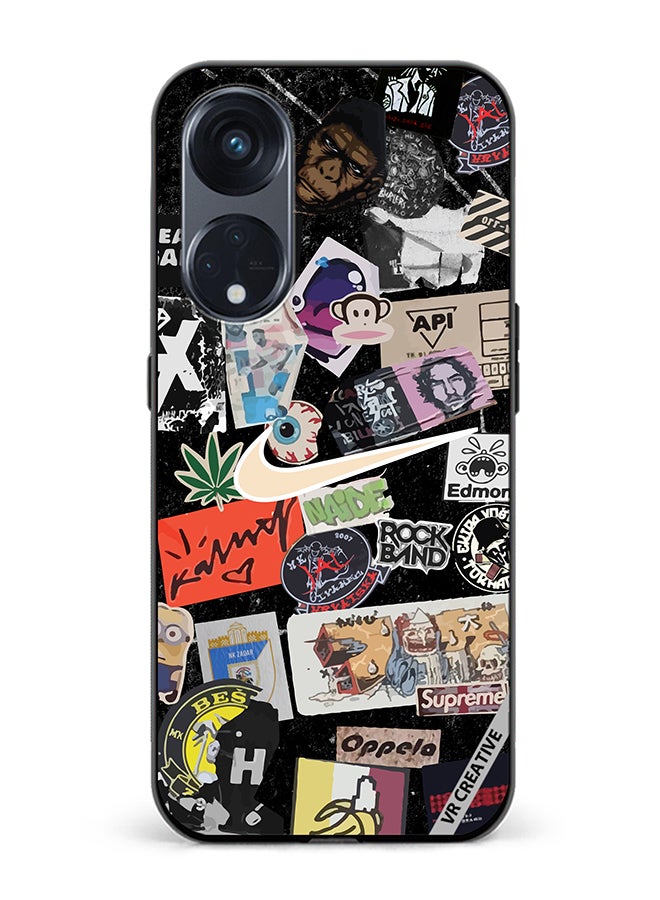 VR CREATIVE غطاء حماية لهاتف Oppo Reno8 T 5G بتصميم ملصقات نايك متعددة الألوان - Image 1