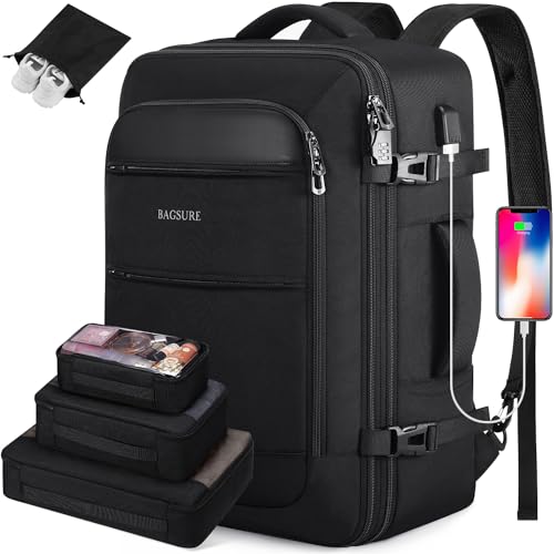 Bagsure Travel Backpack Carry On Backpack 42L Flight Approved, Expandable Laptop Backpack with Packing Cubes & Shoe Pocket, Water Resistant Luggage Backpack for Men Women, TSA Approved, Large Backpack - Image 1