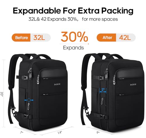 Bagsure Travel Backpack Carry On Backpack 42L Flight Approved, Expandable Laptop Backpack with Packing Cubes & Shoe Pocket, Water Resistant Luggage Backpack for Men Women, TSA Approved, Large Backpack - Image 2
