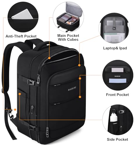 Bagsure Travel Backpack Carry On Backpack 42L Flight Approved, Expandable Laptop Backpack with Packing Cubes & Shoe Pocket, Water Resistant Luggage Backpack for Men Women, TSA Approved, Large Backpack - Image 5