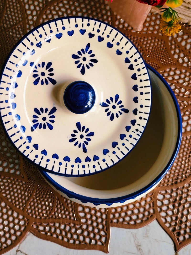 Niyara Stoneware Handmade Ceramic Handpainted Casserole/Donga Set Multipurpose Storage Ceramic Jars & Containers with Lid Kitchen Storage Size- Small/ 500 ml (Blue Berry) - Image 2