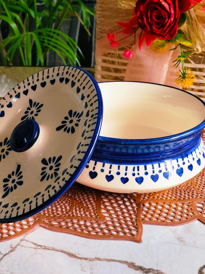 Niyara Stoneware Handmade Ceramic Handpainted Casserole/Donga Set Multipurpose Storage Ceramic Jars & Containers with Lid Kitchen Storage Size- Small/ 500 ml (Blue Berry) - Image 3