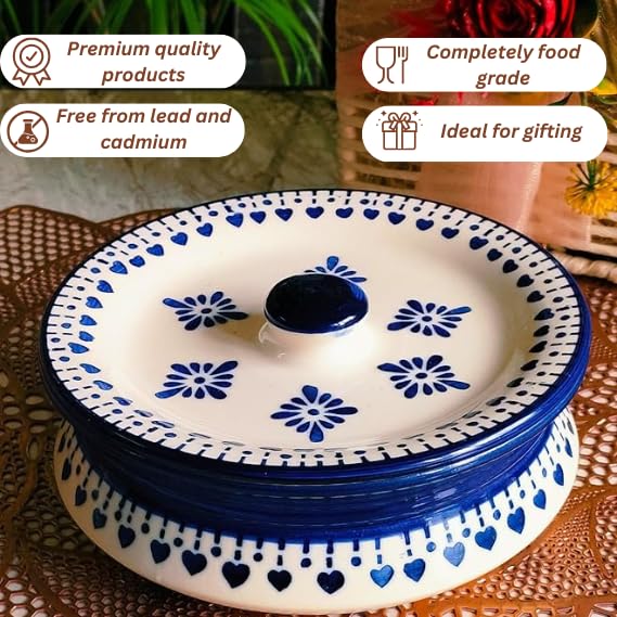Niyara Stoneware Handmade Ceramic Handpainted Casserole/Donga Set Multipurpose Storage Ceramic Jars & Containers with Lid Kitchen Storage Size- Small/ 500 ml (Blue Berry) - Image 5