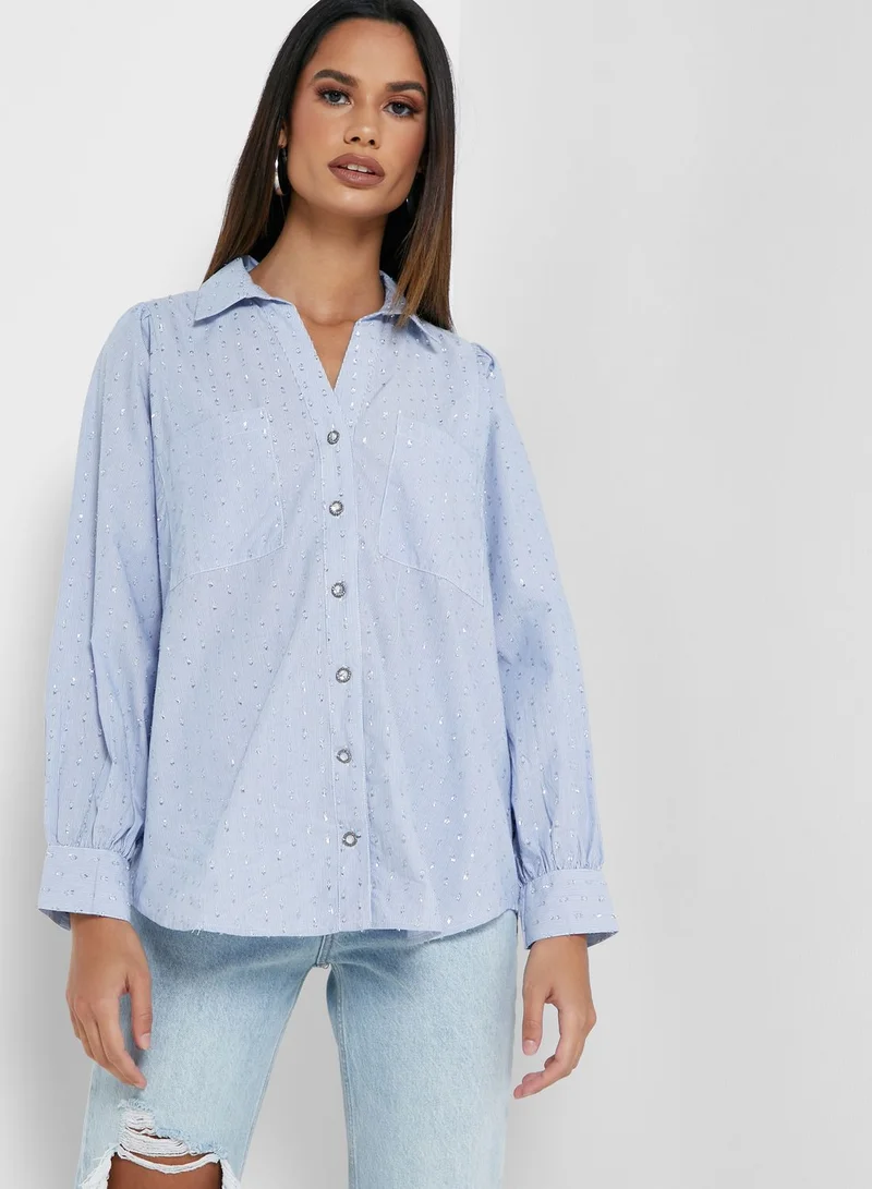 River Island Petite Orla Blue Cut Out Back Shirt