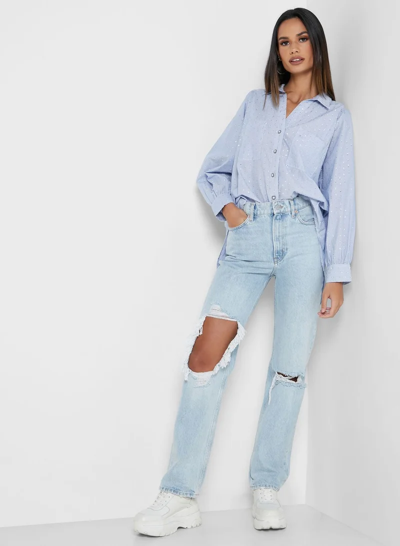 River Island Petite Orla Blue Cut Out Back Shirt