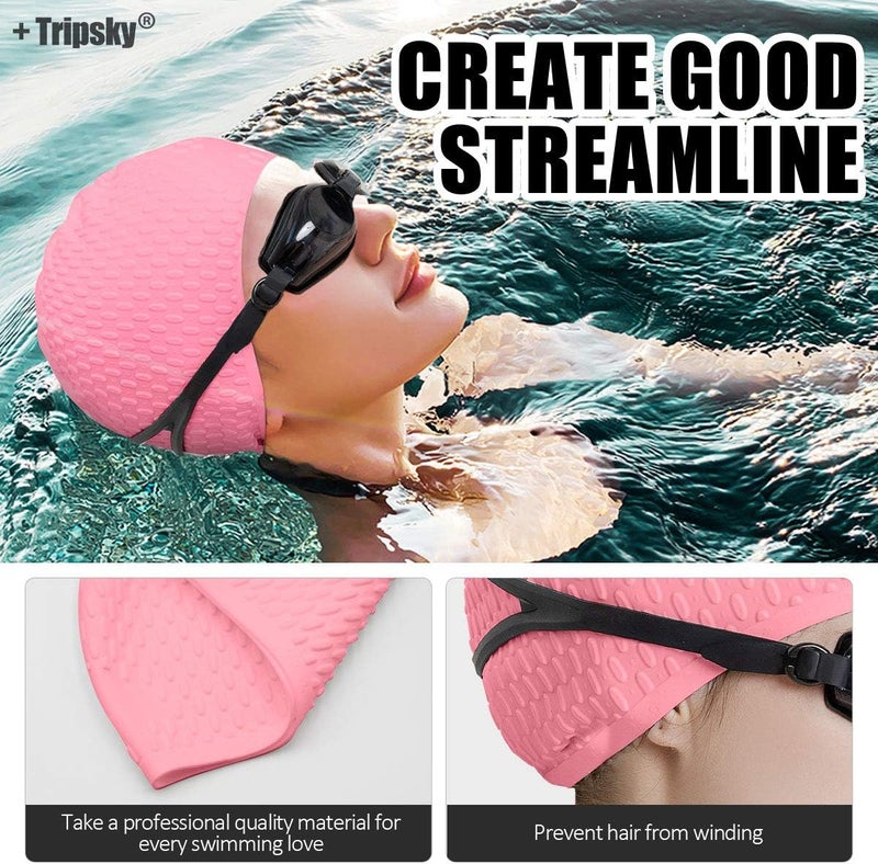 Tripsky Silicone Swim Cap,Comfortable Bathing Cap Ideal for Curly Short Medium Long Hair, Swimming Cap for Women and Men, Shower Caps Keep Hairstyle Unchanged… - Image 5