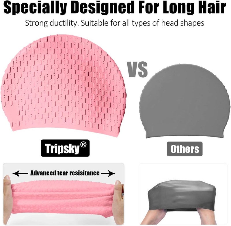 Tripsky Silicone Swim Cap,Comfortable Bathing Cap Ideal for Curly Short Medium Long Hair, Swimming Cap for Women and Men, Shower Caps Keep Hairstyle Unchanged… - Image 4