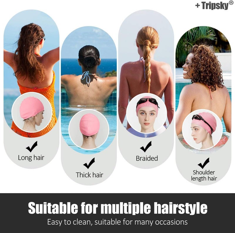 Tripsky Silicone Swim Cap,Comfortable Bathing Cap Ideal for Curly Short Medium Long Hair, Swimming Cap for Women and Men, Shower Caps Keep Hairstyle Unchanged… - Image 3