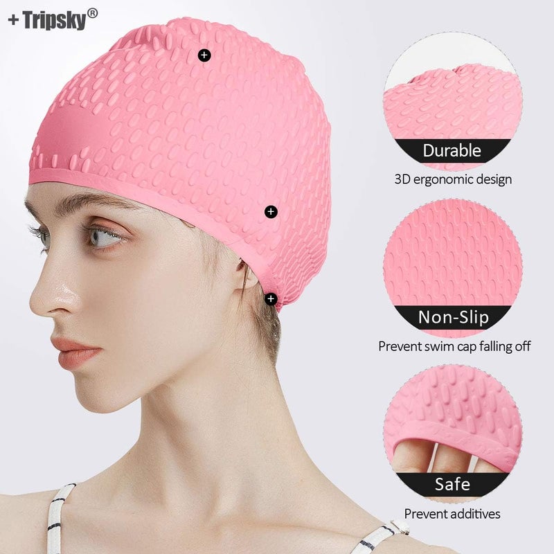 Tripsky Silicone Swim Cap,Comfortable Bathing Cap Ideal for Curly Short Medium Long Hair, Swimming Cap for Women and Men, Shower Caps Keep Hairstyle Unchanged… - Image 2