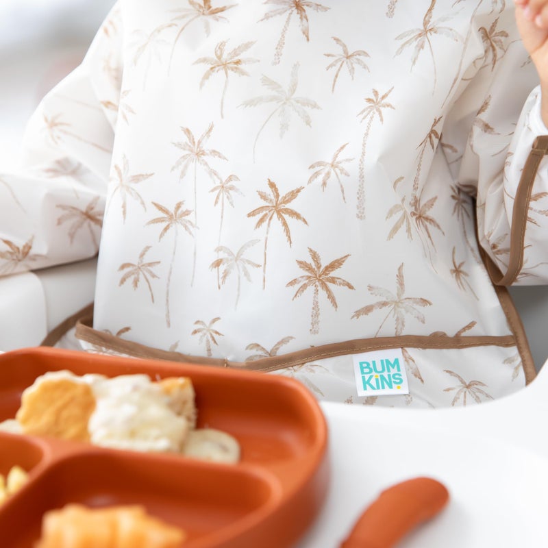 Bumkins Sleeved Bib for Girl or Boy, Baby and Toddler for 6-24 Mos, Essential Must Have for Eating, Feeding, Baby Led Weaning Supplies, Long Sleeve Mess Saving Food Catcher, Soft Fabric, Palm Trees - Image 3