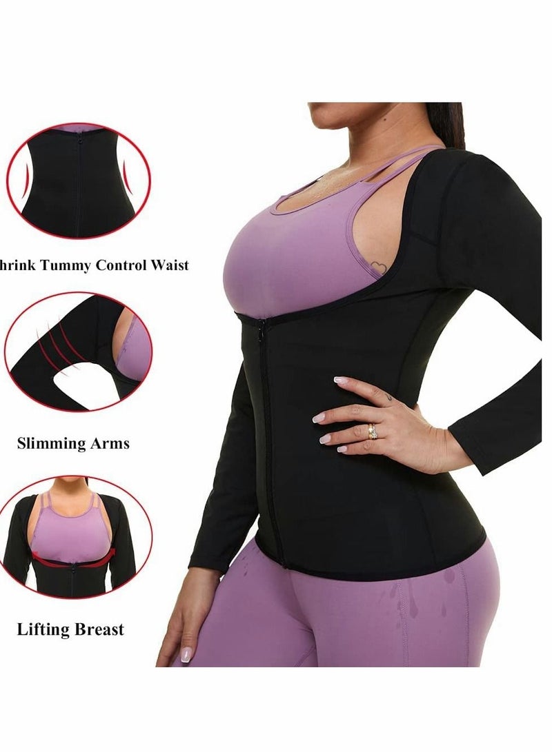 Generic Sauna Suit for Women Sweat Body Shaper Jacket Hot Waist Trainer Long Sleeve Zipper Shirt Workout Top - L - Image 2
