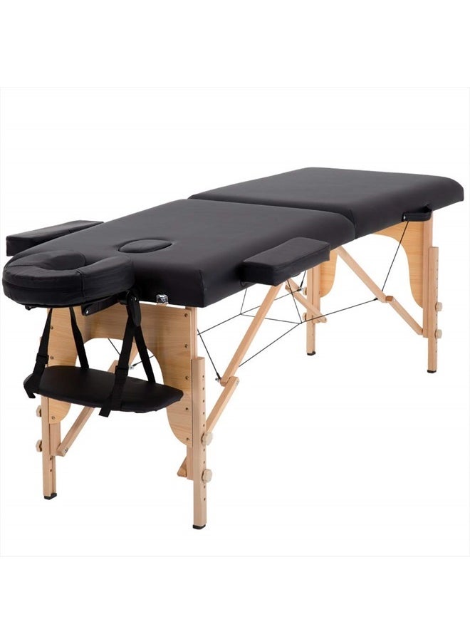 BestMassage Massage Table Massage Bed Spa Bed 84 Inches Long Portable 2 Folding W/Carry Case Table Heigh Adjustable Salon Bed Face Cradle Bed,Black  - Image 1