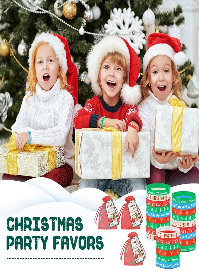 Liliful 72 Pcs Christmas Gifts 24 Set Christmas Students Gifts, Xmas Silicone Wristbands with Gift Label Tags and Organza Bags for Kids Stocking Stuffers Classroom Gift Party Favors(Merry Style) - Image 3