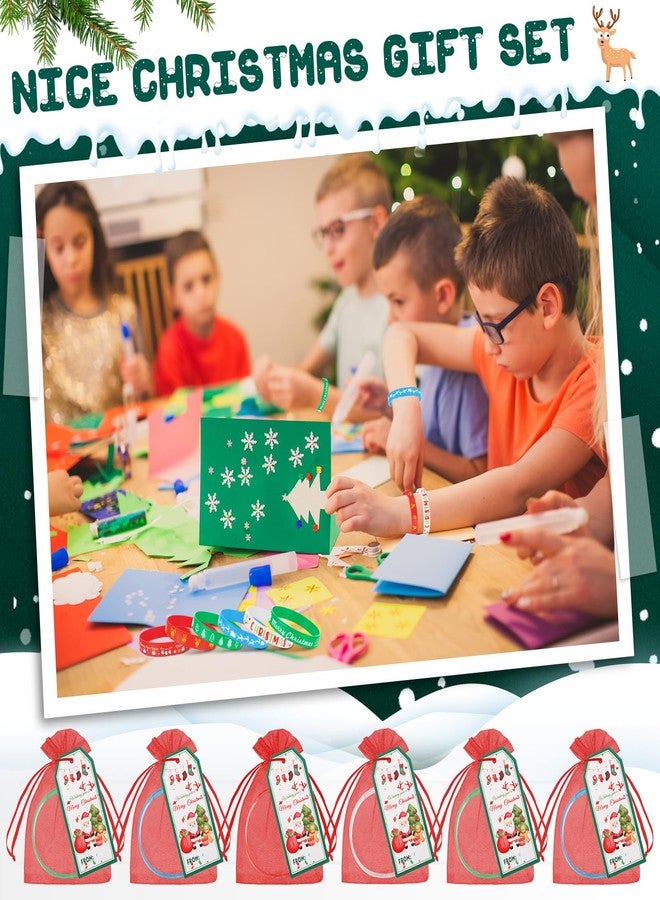 Liliful 72 Pcs Christmas Gifts 24 Set Christmas Students Gifts, Xmas Silicone Wristbands with Gift Label Tags and Organza Bags for Kids Stocking Stuffers Classroom Gift Party Favors(Merry Style) - Image 4