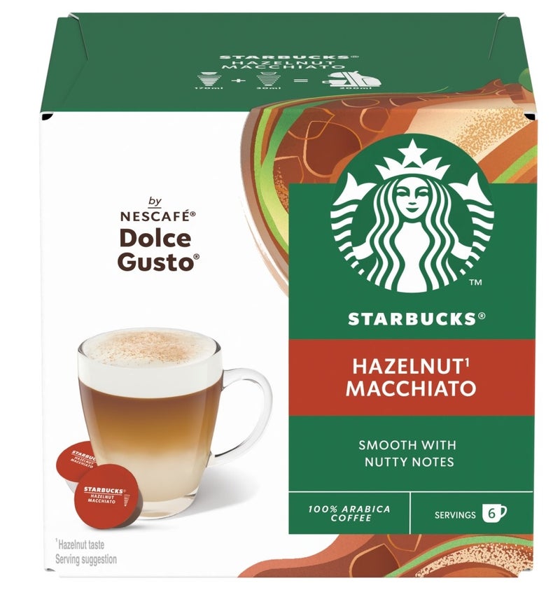 Starbucks Dolce Gusto Hazelnut Macchiato 12 Coffee Capsules 123g - Image 1