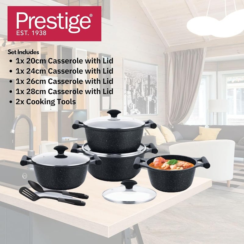برستيج مجموعات أدوات مطبخ Prestige Essential (10 قطع) مجموعة أواني ومقلاة من الجرانيت مجموعة طهي غير لاصقة من الجرانيت مجموعات طهي بالموجات فوق الصوتية - لون أسود - Image 5