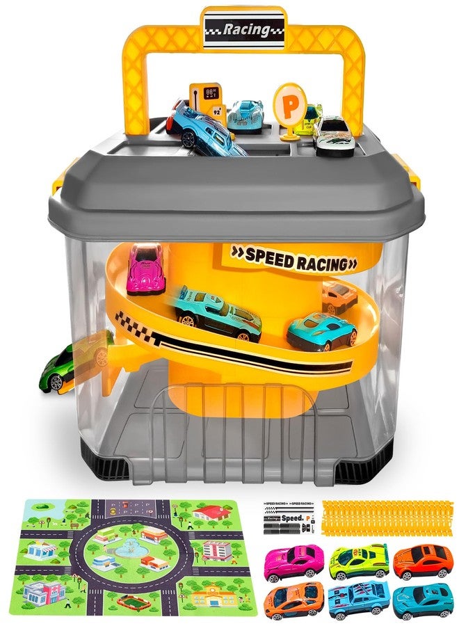 Saichotoy Toy Car Track Storage Playset - Car Toys Race Set Including 12 Diecast Cars, PlayMat, Race Tracks, Car Ramp, Kids Birthday Gift Toys for 2 3 4 5 Year Old Boys 1-3 2-4 Toddlers - Image 1
