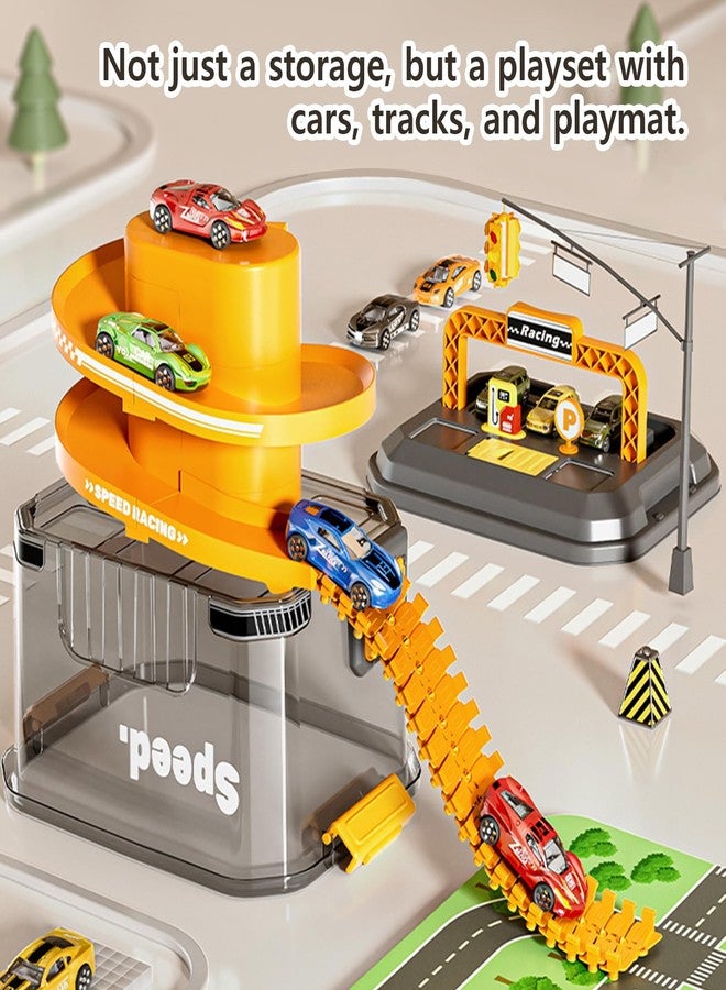 Saichotoy Toy Car Track Storage Playset - Car Toys Race Set Including 12 Diecast Cars, PlayMat, Race Tracks, Car Ramp, Kids Birthday Gift Toys for 2 3 4 5 Year Old Boys 1-3 2-4 Toddlers - Image 2