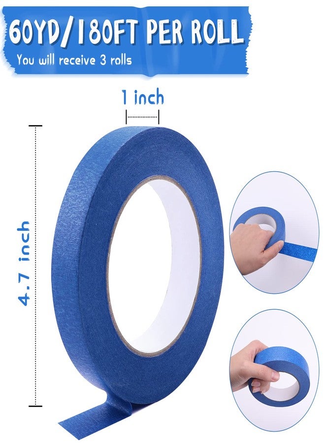 HTVRONT Blue Painters Tape - 1 Inch x 60 Yards x 3 Rolls Masking Tape, Multi-Surface Painters Tape, Paint Tape for Wall, Painting, Craft, Art Supplies, Clean Release Painter's Blue Tape - Image 2
