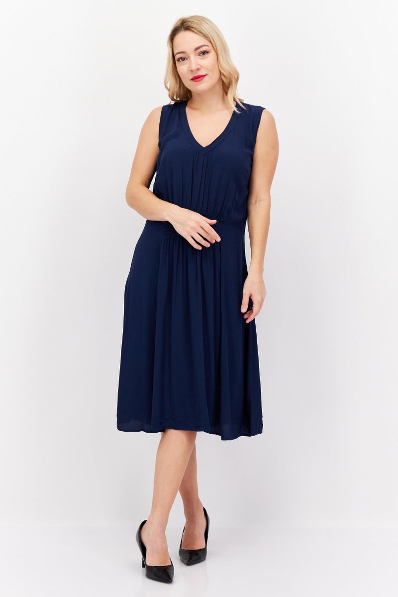 ESPRIT Women Plain Midi Dress, Navy - Image 1