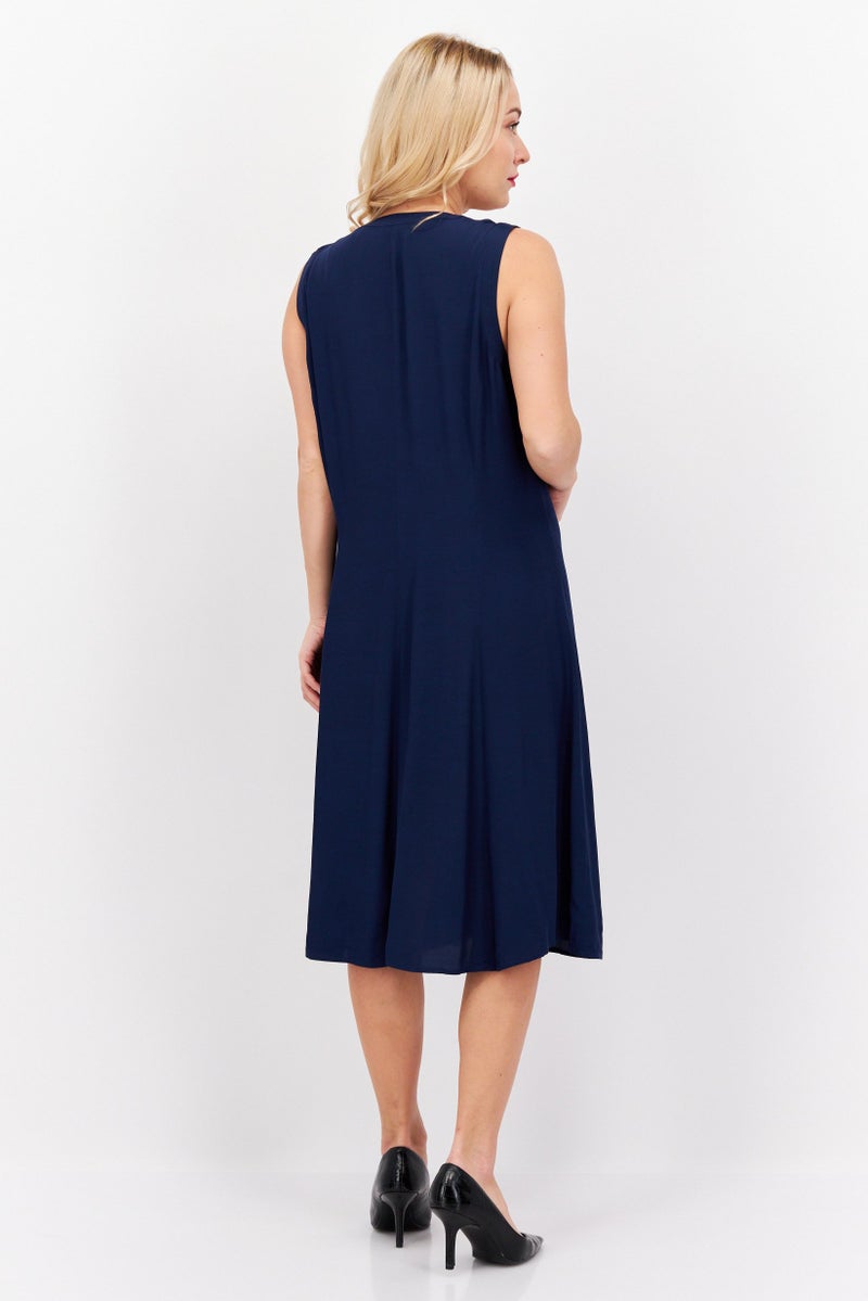 ESPRIT Women Plain Midi Dress, Navy - Image 3