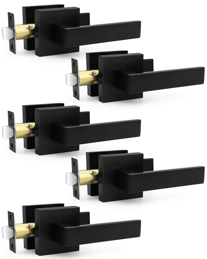 Probrico 5 Pack Passage Door Handle in Matte Black,Interior Closet Door Knobs for Hallway,Non-Locking Keyless Modern Door Lever Hardware,Reversible Left & Right Handed Door - Image 1