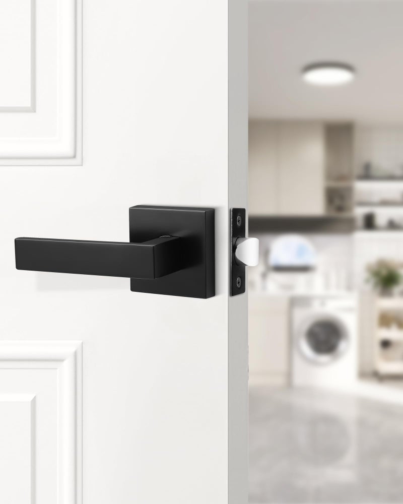 Probrico 5 Pack Passage Door Handle in Matte Black,Interior Closet Door Knobs for Hallway,Non-Locking Keyless Modern Door Lever Hardware,Reversible Left & Right Handed Door - Image 2
