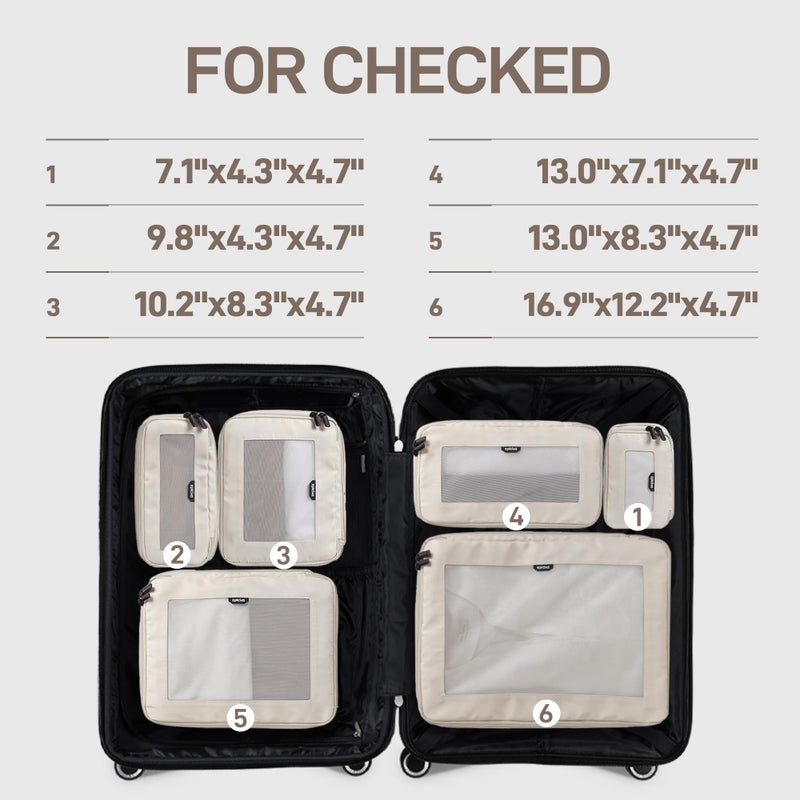 EPICKA TripCozy Compression Packing Cubes - 6 Set Durable Travel Organizer Bags with Mesh Top, Expandable Travel Accessories for Carry on, Luggage, Suitcase, Backpack (Beige) - Image 3