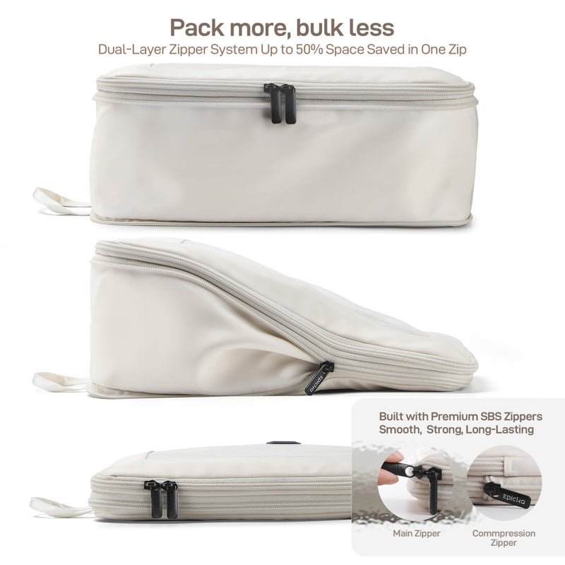 EPICKA TripCozy Compression Packing Cubes - 6 Set Durable Travel Organizer Bags with Mesh Top, Expandable Travel Accessories for Carry on, Luggage, Suitcase, Backpack (Beige) - Image 2