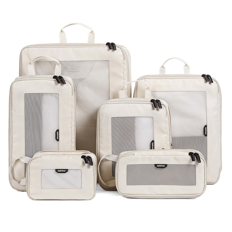 EPICKA TripCozy Compression Packing Cubes - 6 Set Durable Travel Organizer Bags with Mesh Top, Expandable Travel Accessories for Carry on, Luggage, Suitcase, Backpack (Beige) - Image 1