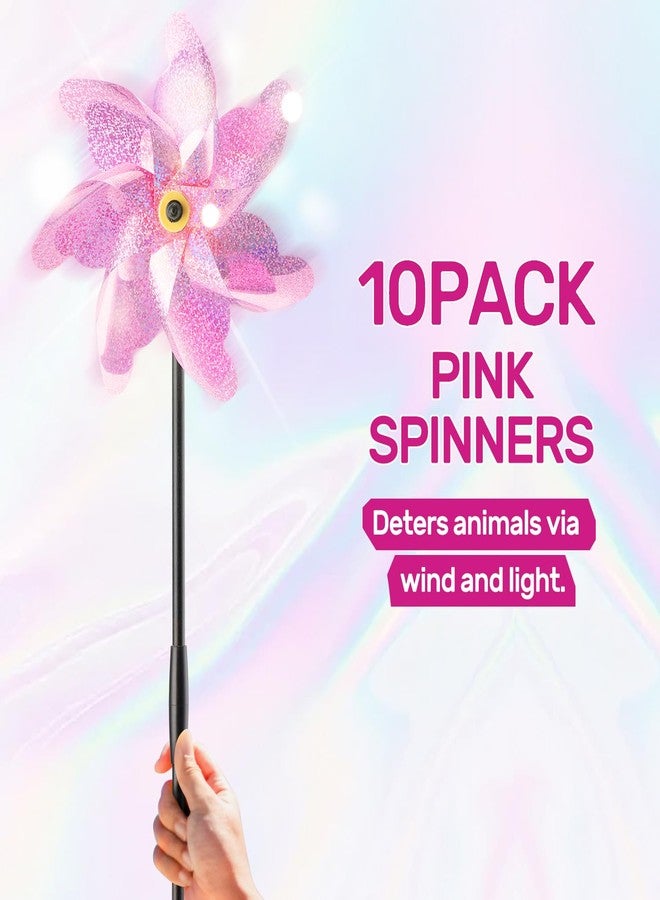 BATTIFE Reflective Pinwheels for Yard and Garden, Pre-Installed Bird Blinder Sparkly Pin Wheel, Scare Birds & Animal Away Wind Spinner, 10 Pack (Pink) - Image 2