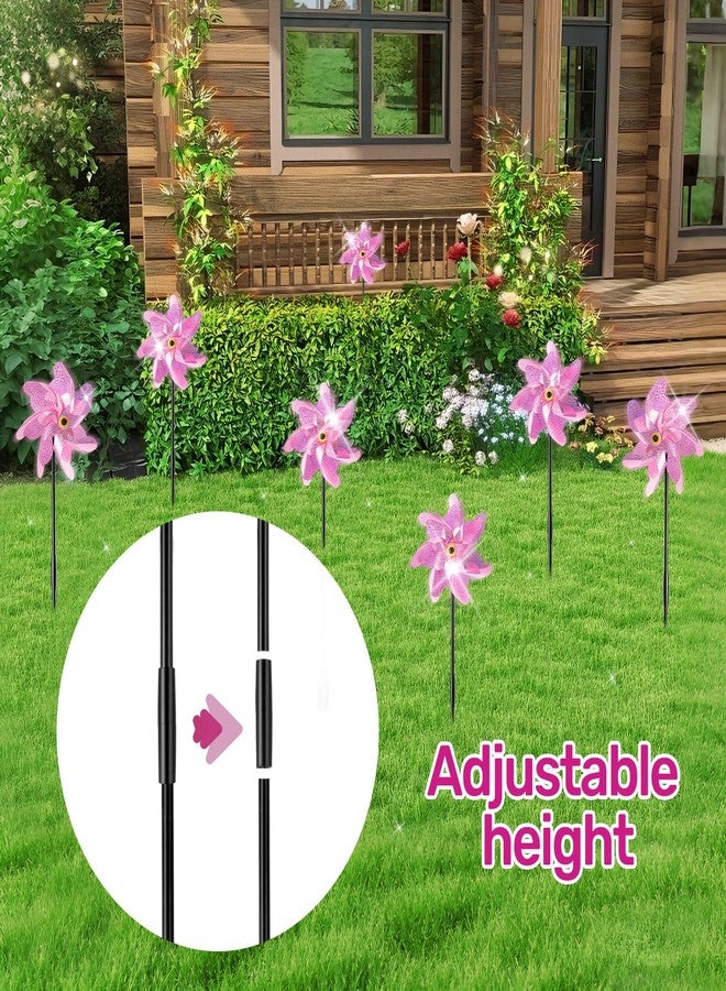 BATTIFE Reflective Pinwheels for Yard and Garden, Pre-Installed Bird Blinder Sparkly Pin Wheel, Scare Birds & Animal Away Wind Spinner, 10 Pack (Pink) - Image 4