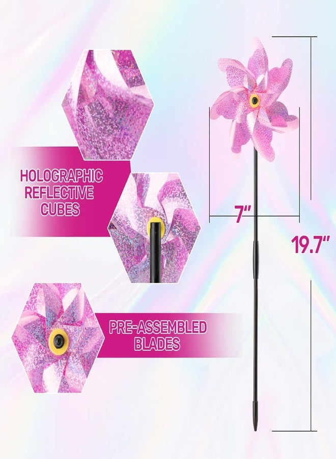 BATTIFE Reflective Pinwheels for Yard and Garden, Pre-Installed Bird Blinder Sparkly Pin Wheel, Scare Birds & Animal Away Wind Spinner, 10 Pack (Pink) - Image 3