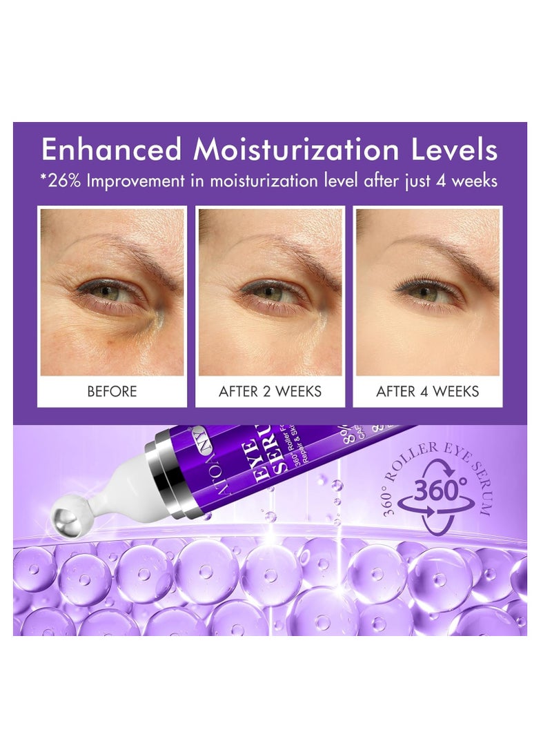 ATOANY Eye Treatment Serum - 8% Caffeine & Retinol, Hyaluronic Acid, Niacinamide, Peptides - Cream for Dark Circles, Puffy Eyes, Fine Lines - 360° Eye Roller Massage Ball Included, 0.5 fl. Oz  - Image 5
