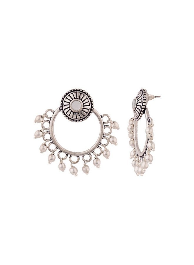 Voylla Traditional Oxidised Silver Plating Brass Oxidized Round shaped Beaded Dangle & Drop Earrings for Women and Girls - Image 4