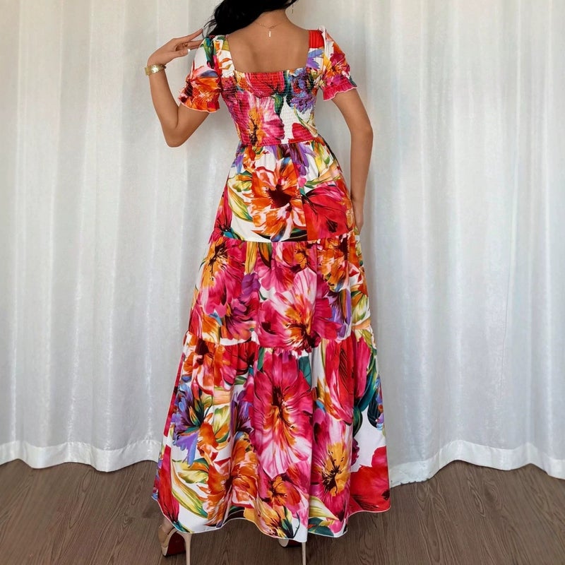 فستان نسائي ماكسي للعطلات بطباعة زهور بأسلوب فرنسي - Image 5