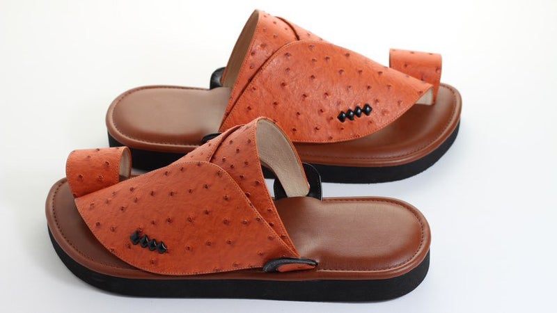 Eastern Sandal Zubairiya Naal | Made in Saudi Arabia | Light Red Ostrich Leg Leather