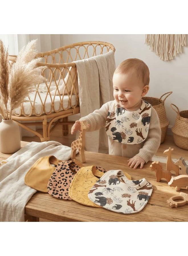 RooRound Baby Bibs 4 Pack - Soft & Absorbent 100% Cotton Adjustable Bibs for Newborn, Infant & Toddlers: Drooling, Teething, Feeding, Stain-Resistant A-Class Safe Neutral (Brown) - Image 2