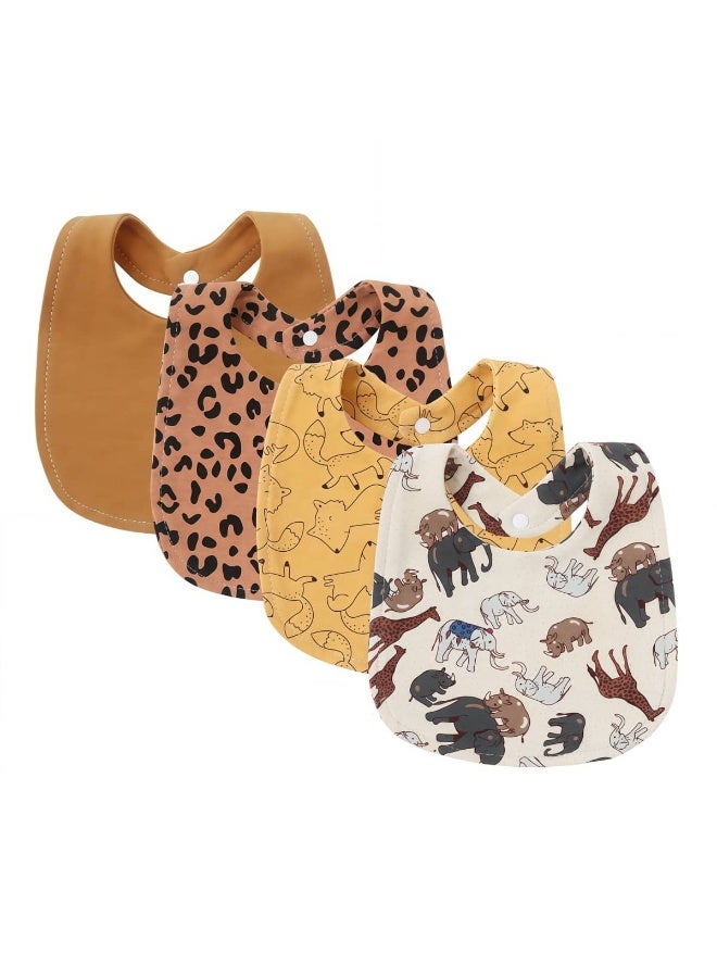 RooRound Baby Bibs 4 Pack - Soft & Absorbent 100% Cotton Adjustable Bibs for Newborn, Infant & Toddlers: Drooling, Teething, Feeding, Stain-Resistant A-Class Safe Neutral (Brown) - Image 1