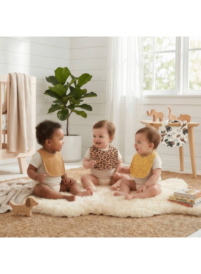 RooRound Baby Bibs 4 Pack - Soft & Absorbent 100% Cotton Adjustable Bibs for Newborn, Infant & Toddlers: Drooling, Teething, Feeding, Stain-Resistant A-Class Safe Neutral (Brown) - Image 3