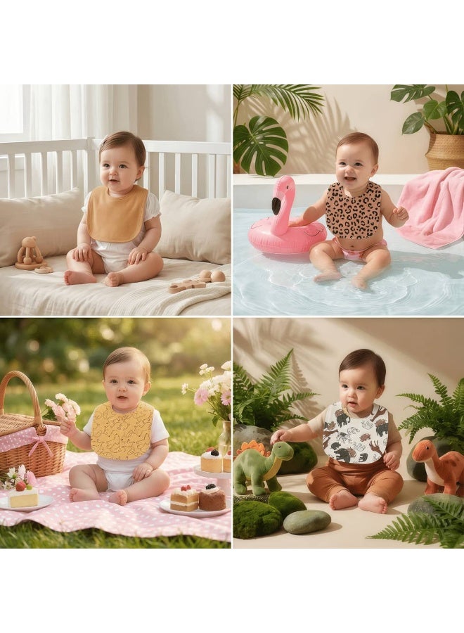RooRound Baby Bibs 4 Pack - Soft & Absorbent 100% Cotton Adjustable Bibs for Newborn, Infant & Toddlers: Drooling, Teething, Feeding, Stain-Resistant A-Class Safe Neutral (Brown) - Image 5