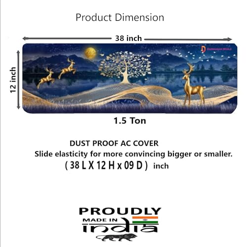 DARSHANAM WORLD Polyester Printed Air Conditioning Dust Cover Folding Designer Ac Cover For Indoor Split Ac 1.5 Ton (97 X 31 X 21 .5 Cm ) (Gold Deer 2 Pcs) (Blue) - Image 4