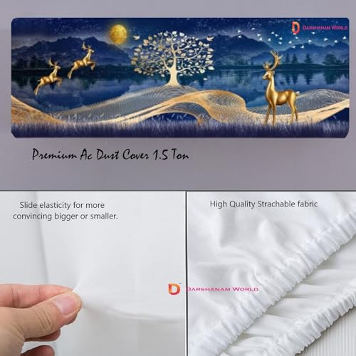 DARSHANAM WORLD Polyester Printed Air Conditioning Dust Cover Folding Designer Ac Cover For Indoor Split Ac 1.5 Ton (97 X 31 X 21 .5 Cm ) (Gold Deer 2 Pcs) (Blue) - Image 3