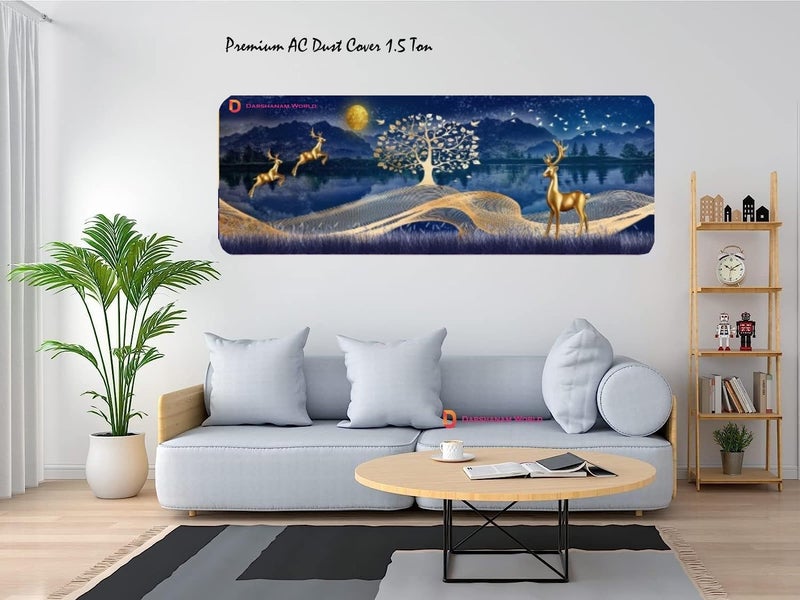 DARSHANAM WORLD Polyester Printed Air Conditioning Dust Cover Folding Designer Ac Cover For Indoor Split Ac 1.5 Ton (97 X 31 X 21 .5 Cm ) (Gold Deer 2 Pcs) (Blue) - Image 5