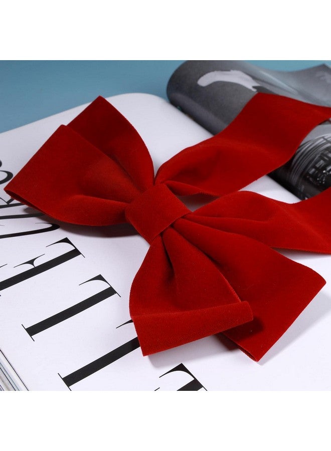 Yheakne Velvet Hair Bow Tail Satin Bow Long Tail Headpieces Winter Hair Barrette Headwear Hair Accessories For Women And Girls Gifts (Red) - Image 4