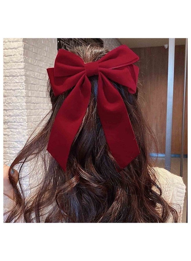 Yheakne Velvet Hair Bow Tail Satin Bow Long Tail Headpieces Winter Hair Barrette Headwear Hair Accessories For Women And Girls Gifts (Red) - Image 1