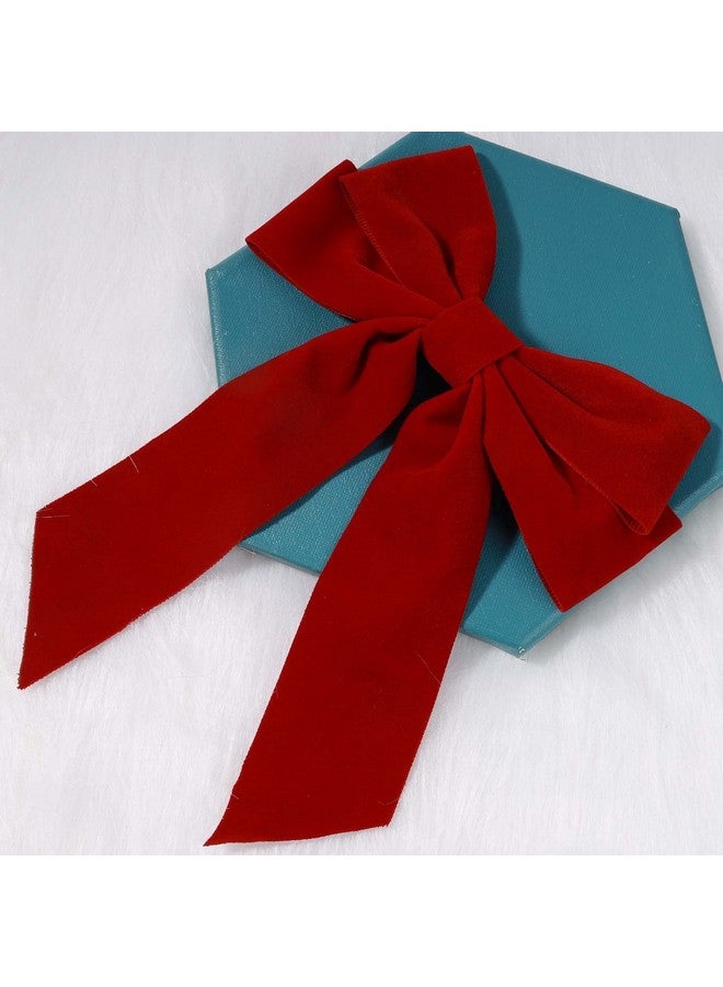 Yheakne Velvet Hair Bow Tail Satin Bow Long Tail Headpieces Winter Hair Barrette Headwear Hair Accessories For Women And Girls Gifts (Red) - Image 3