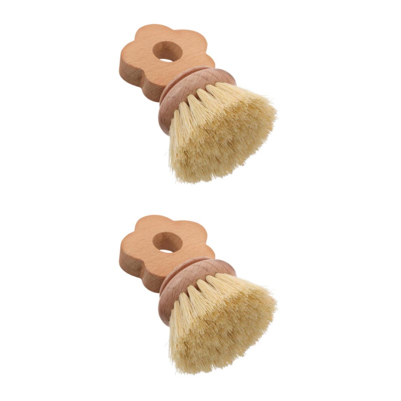 2pcs Wood Scrub Brushes: Mini Palm Scrub Brush Pot Dish Scrubber Cleaning Scrubbers For Pot Pan Sink Grills Flatware For Kitchen Sink Bathroom - Image 1